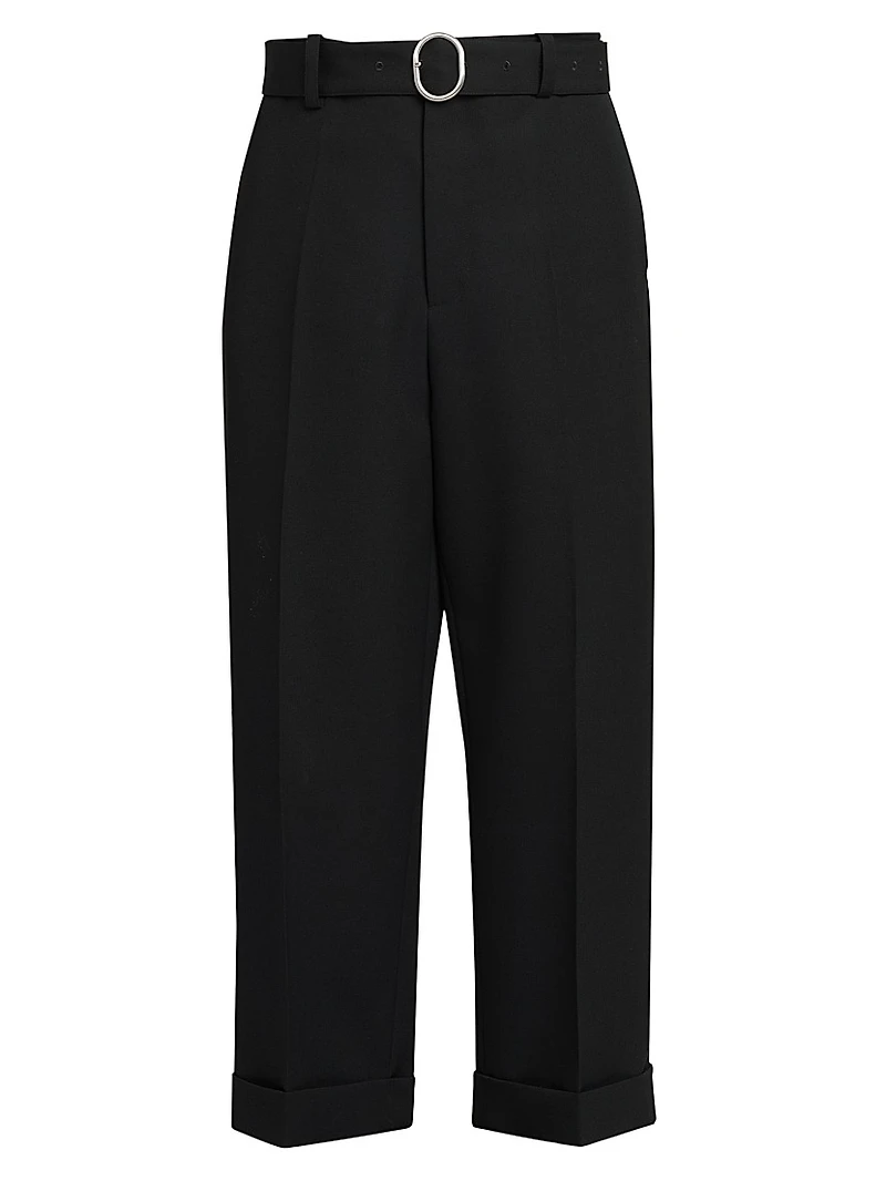 Wool Straight-Leg Crop Trousers