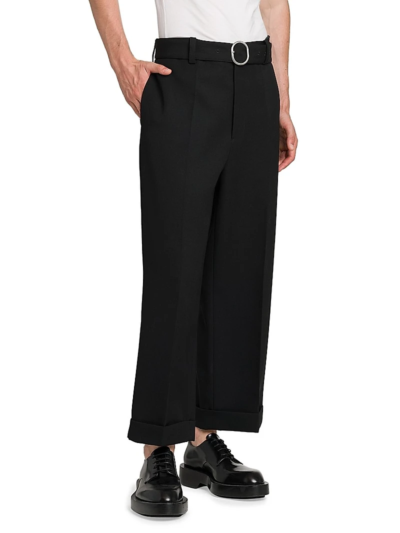 Wool Straight-Leg Crop Trousers