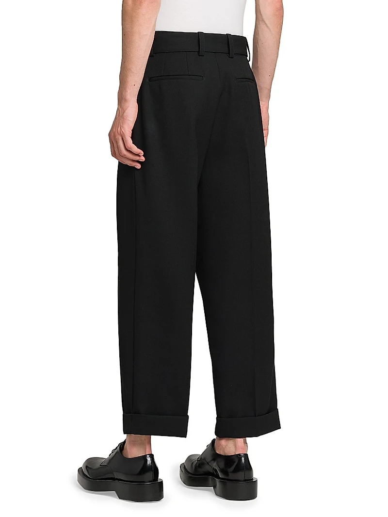 Wool Straight-Leg Crop Trousers