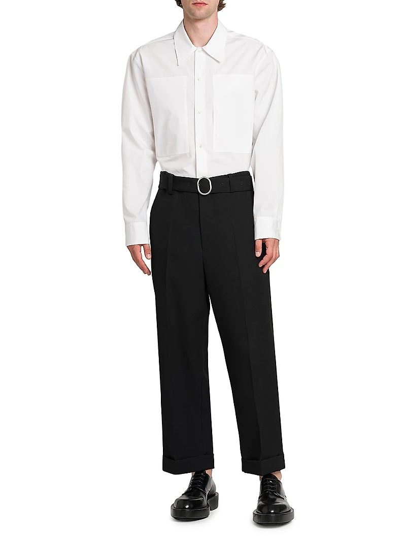 Wool Straight-Leg Crop Trousers
