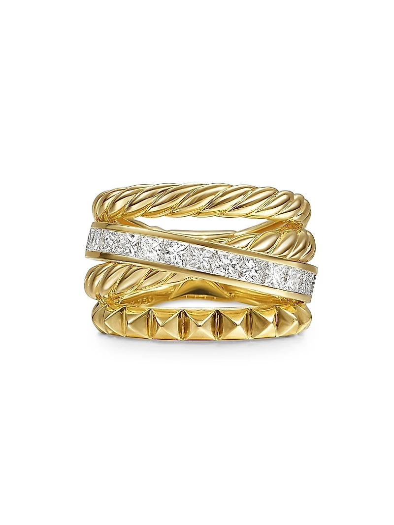 Crossover Trio Four Row Ring 18K Yellow Gold