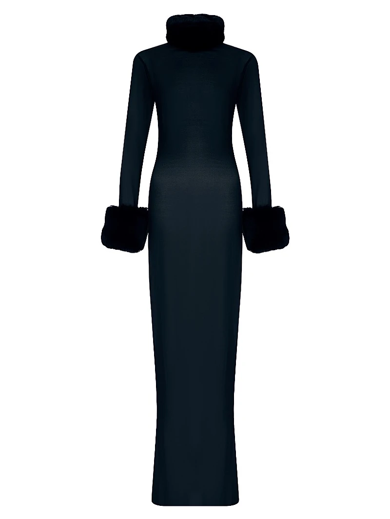 Priscilla Silk & Faux-Fur Gown