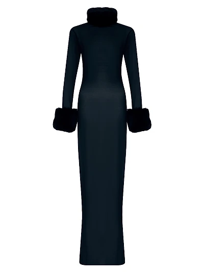 Priscilla Silk & Faux-Fur Gown