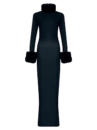 Priscilla Silk & Faux-Fur Gown