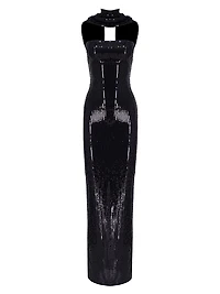 Suri Sequined Scarf-Neck Gown