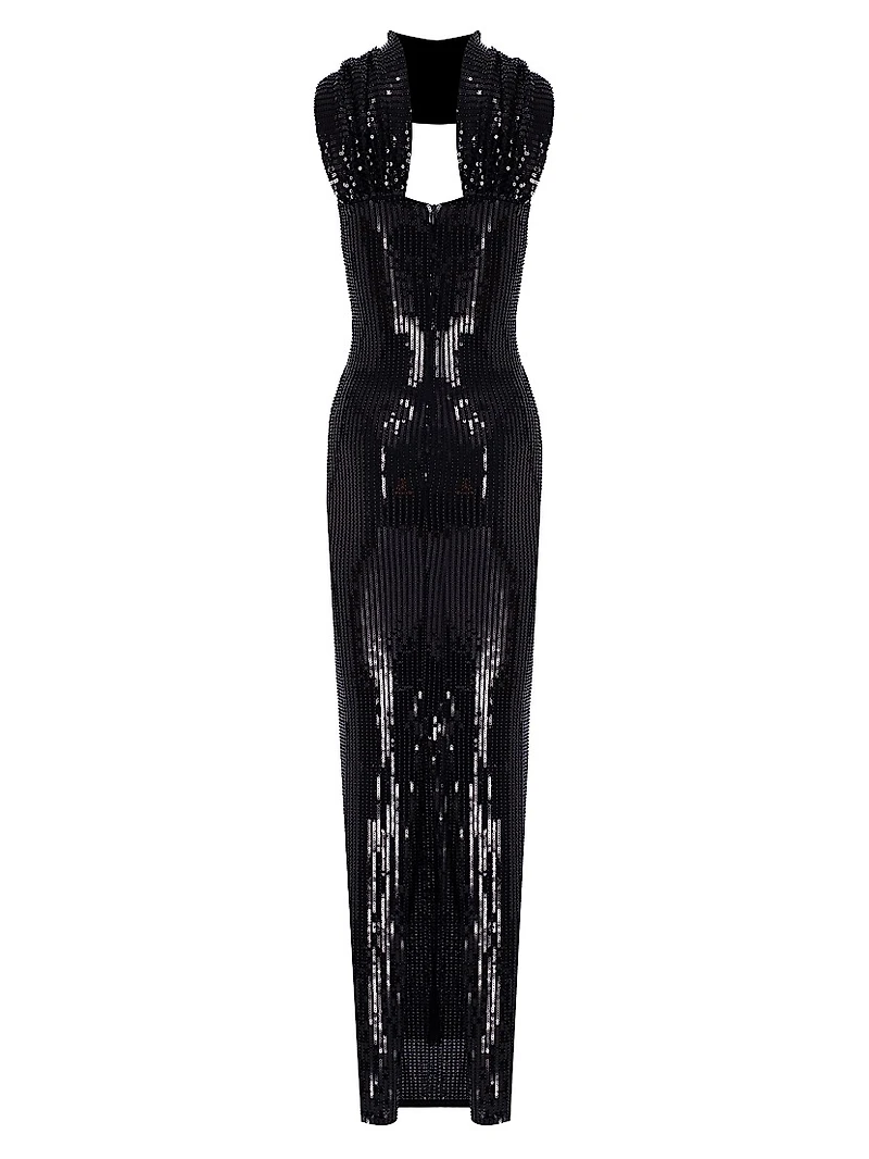 Suri Sequined Scarf-Neck Gown