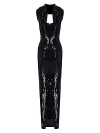 Suri Sequined Scarf-Neck Gown