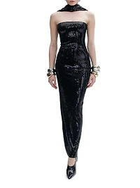 Suri Sequined Scarf-Neck Gown