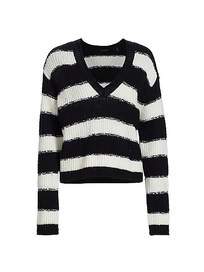 Wool Blend Stripe V-Neck Sweater