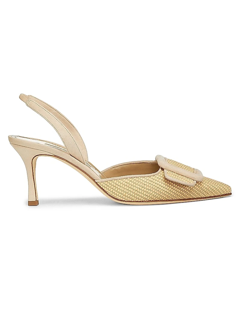 Mayslibi 70MM Raffia & Leather Slingback Pumps