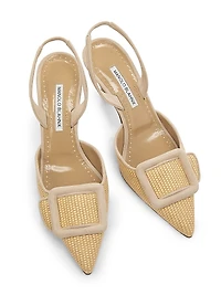 Mayslibi 70MM Raffia & Leather Slingback Pumps