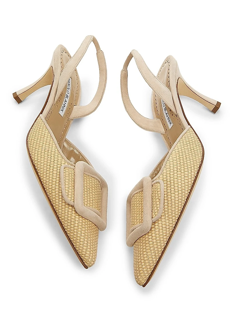 Mayslibi 70MM Raffia & Leather Slingback Pumps