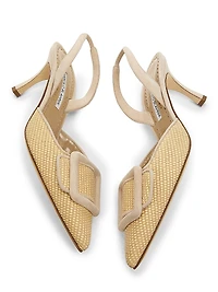 Mayslibi 70MM Raffia & Leather Slingback Pumps
