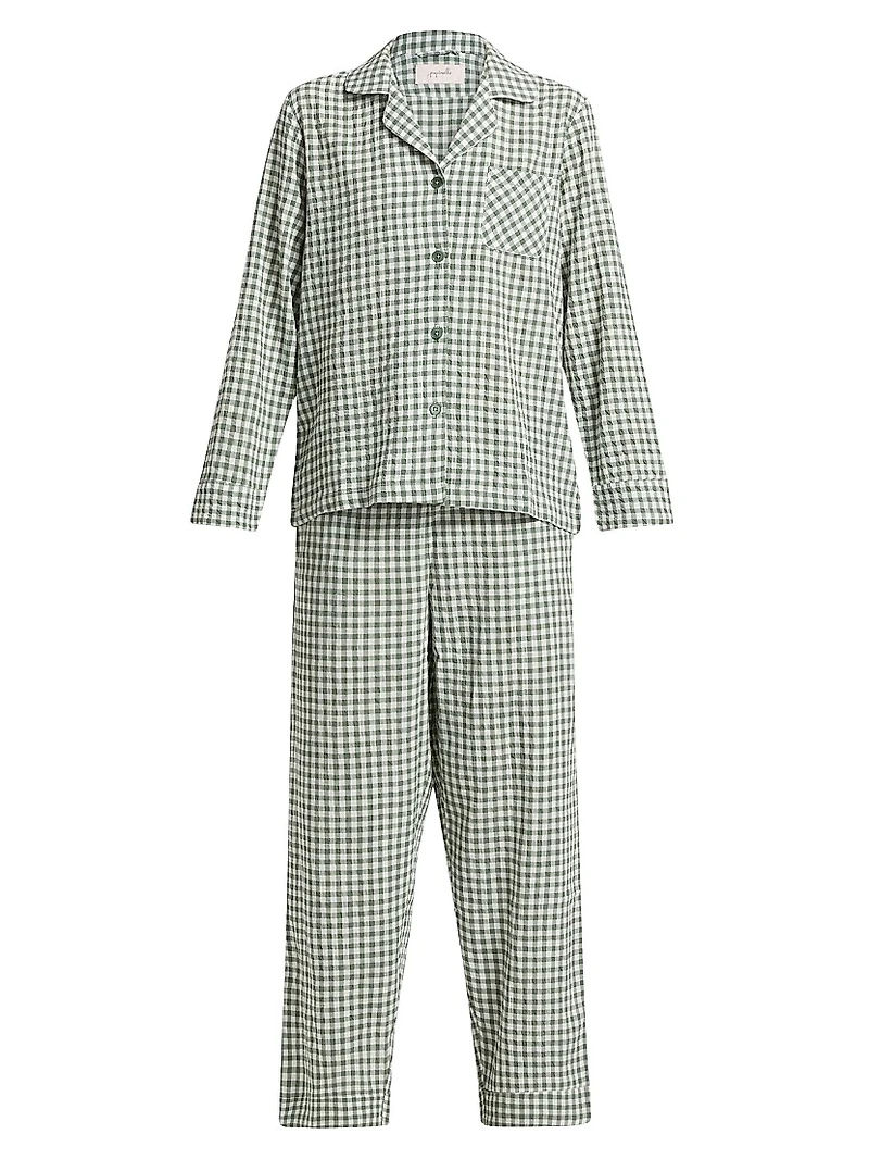 Seersucker Gingham Full-Length Pajamas
