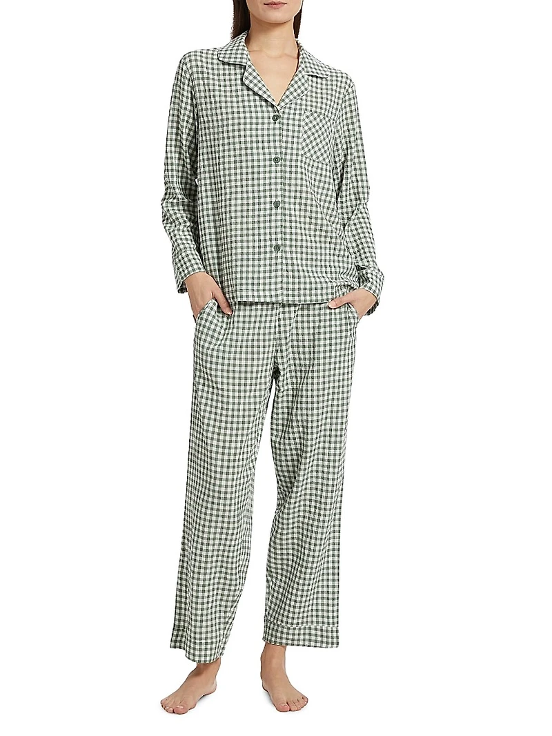 Seersucker Gingham Full-Length Pajamas