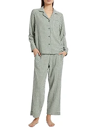 Seersucker Gingham Full-Length Pajamas