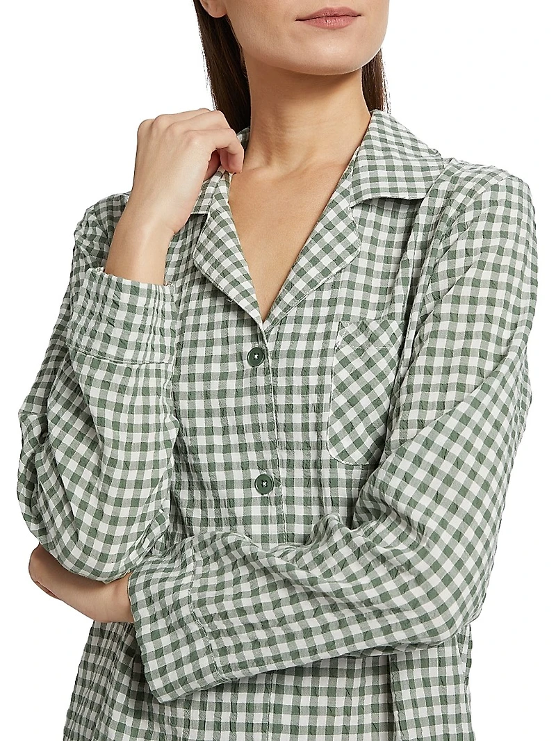 Seersucker Gingham Full-Length Pajamas
