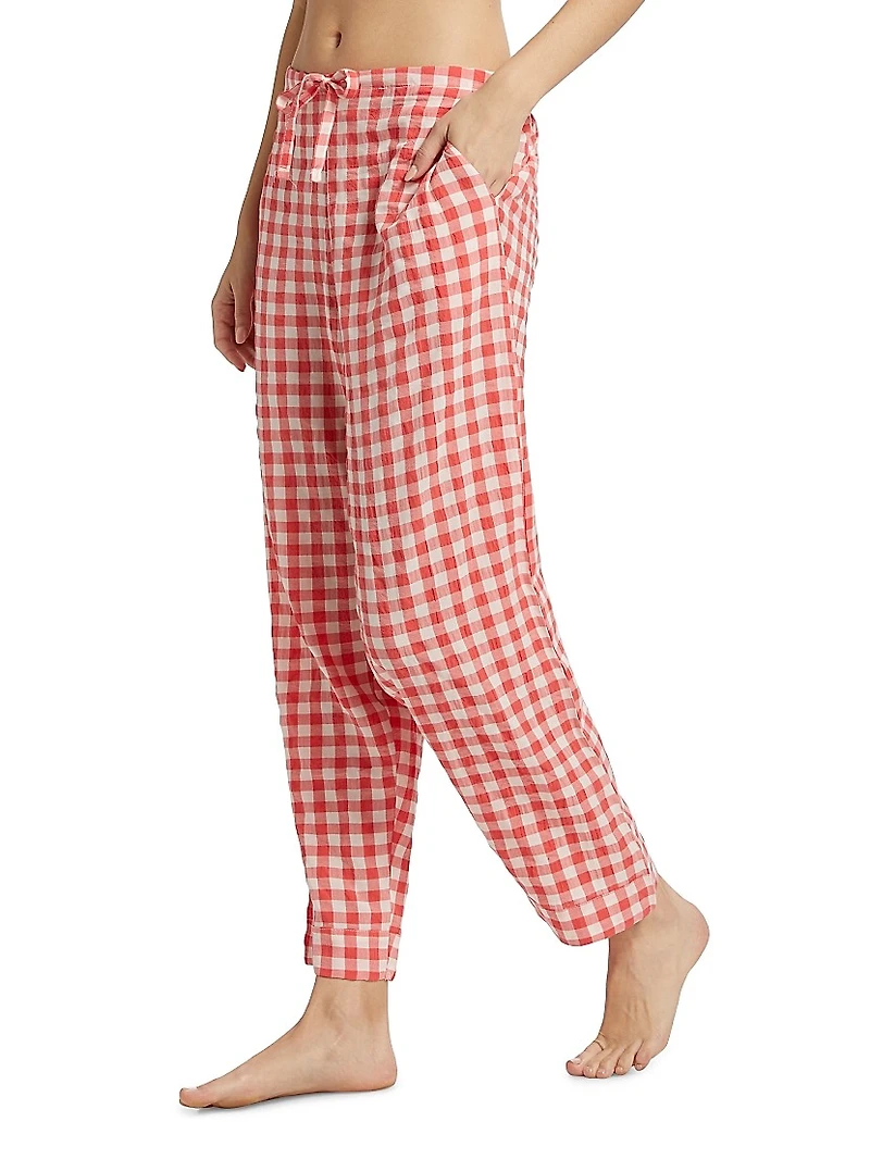 Checked Seersucker Gingham Full-Length Pajamas