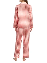 Checked Seersucker Gingham Full-Length Pajamas