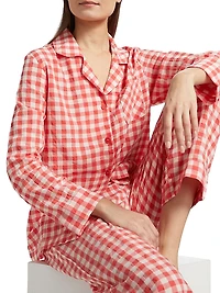 Checked Seersucker Gingham Full-Length Pajamas
