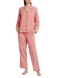 Checked Seersucker Gingham Full-Length Pajamas
