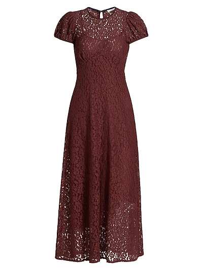 Katarina Lace Fit & Flare Short-Sleeve Midi-Dress