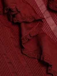 Hardy Pintuck Cotton Ruffle V-Neck Blouse