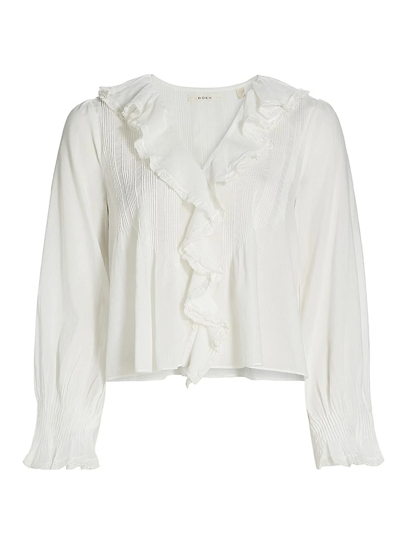 Hardy Pintuck Cotton Shawl-Collar Blouse