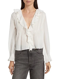 Hardy Pintuck Cotton Shawl-Collar Blouse