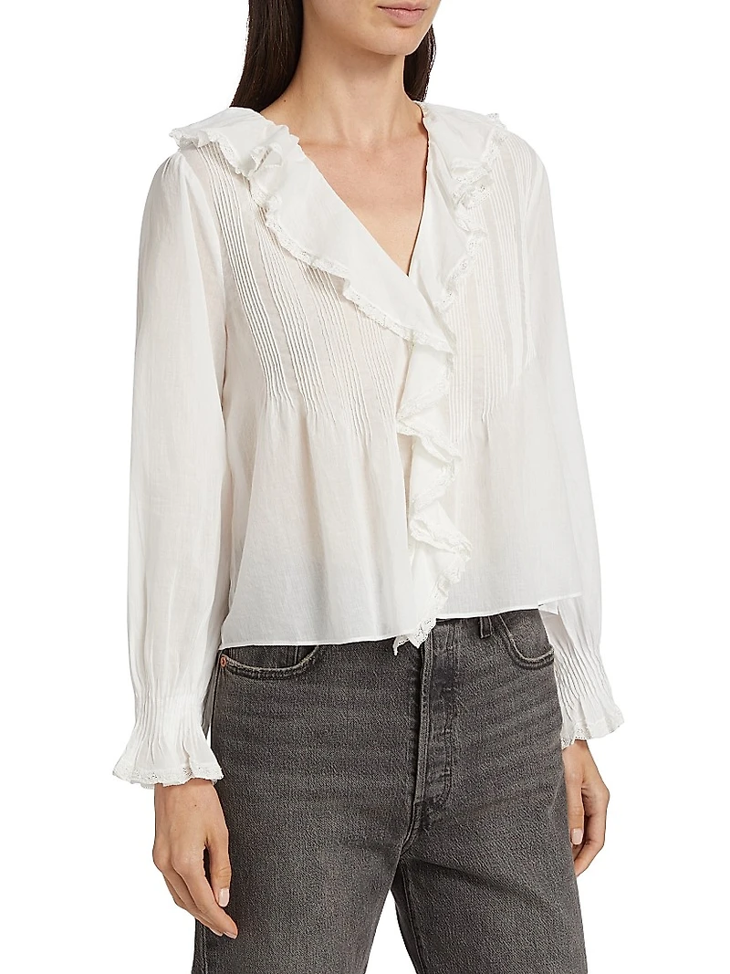 Hardy Pintuck Cotton Shawl-Collar Blouse
