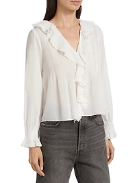 Hardy Pintuck Cotton Shawl-Collar Blouse