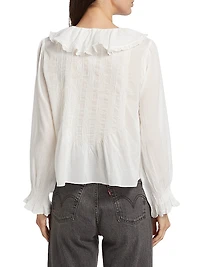Hardy Pintuck Cotton Shawl-Collar Blouse