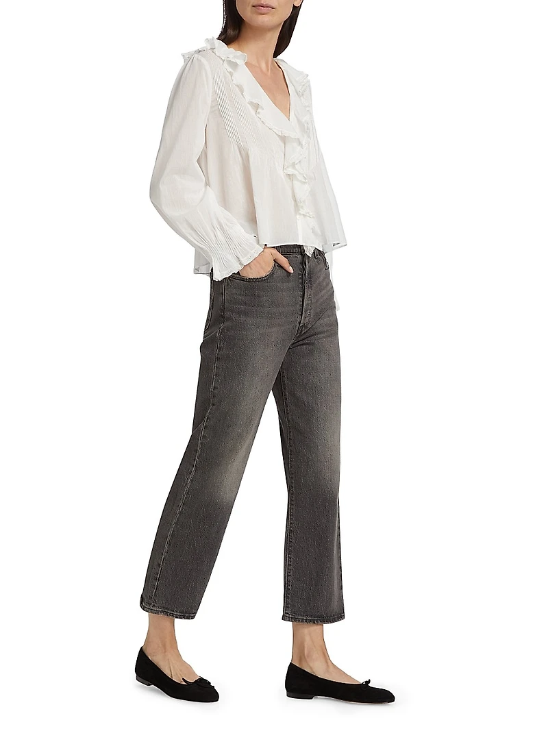 Hardy Pintuck Cotton Shawl-Collar Blouse