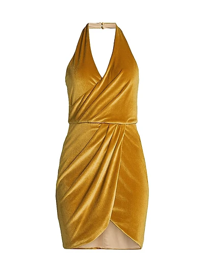 Elaria Stretch Velvet Halterneck Minidress