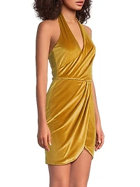 Elaria Stretch Velvet Halterneck Minidress