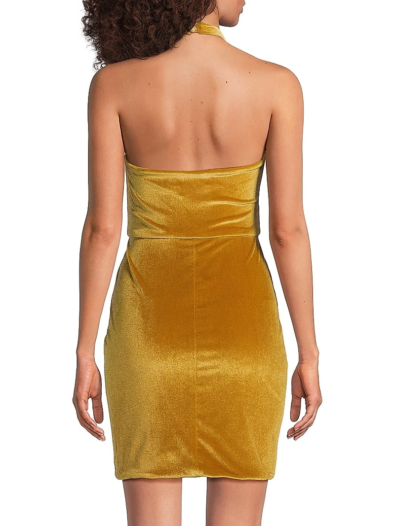 Elaria Stretch Velvet Halterneck Minidress