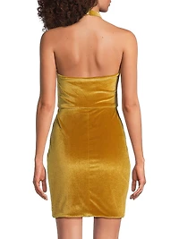 Elaria Stretch Velvet Halterneck Minidress