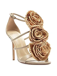 Sadie Flower 100MM Leather & Raffia Sandals