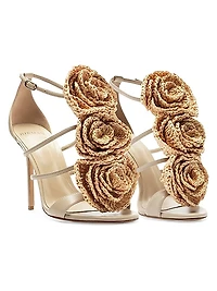 Sadie Flower 100MM Leather & Raffia Sandals