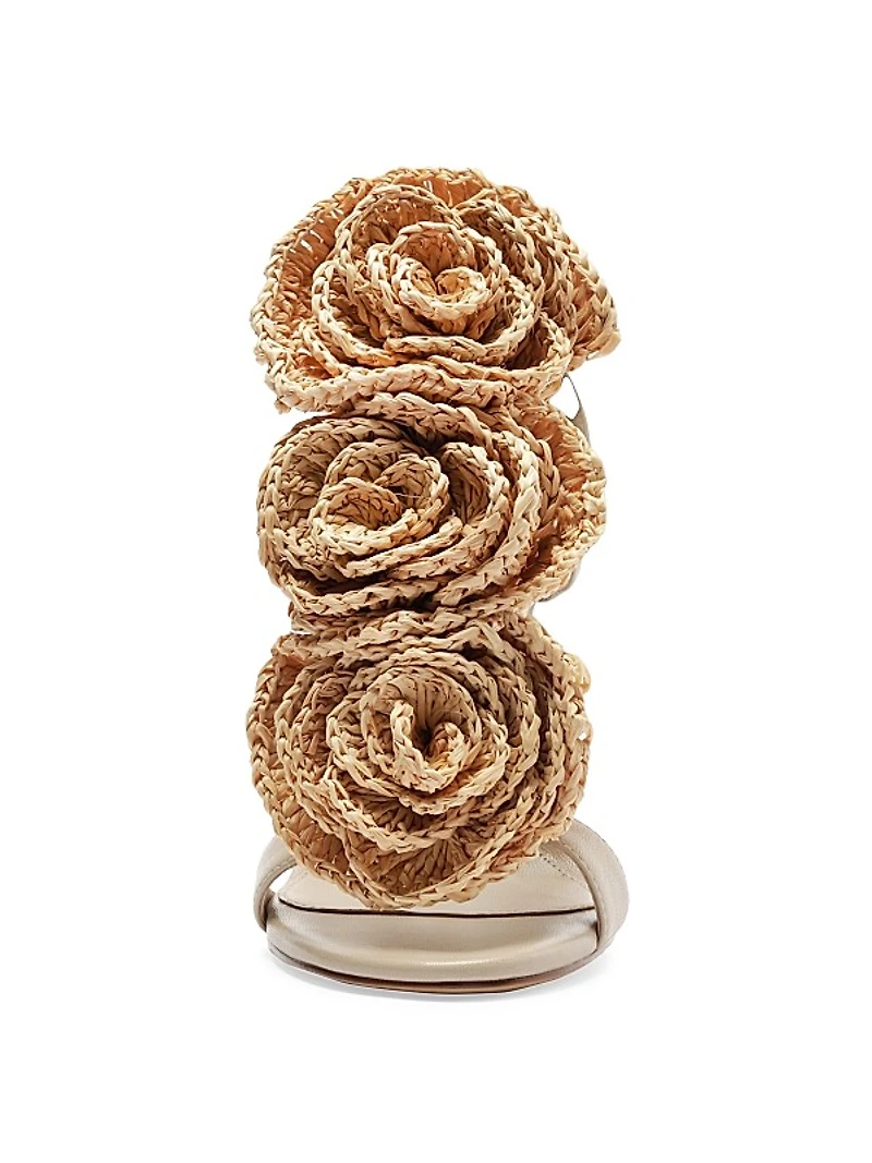 Sadie Flower 100MM Leather & Raffia Sandals