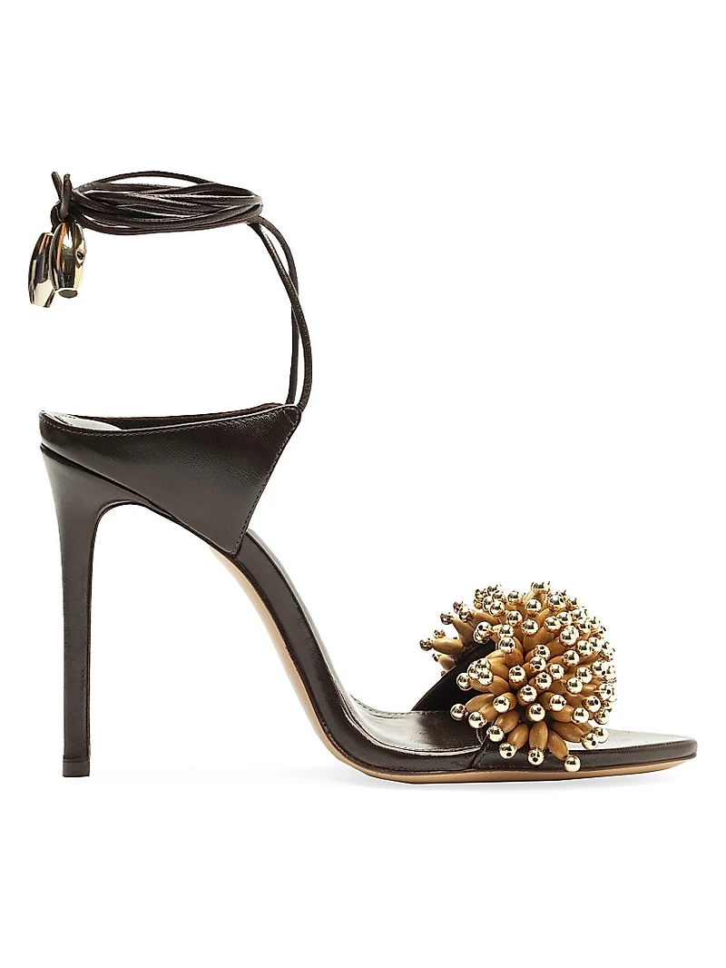 Zaya 100MM Embellished Leather Ankle-Wrap Sandals