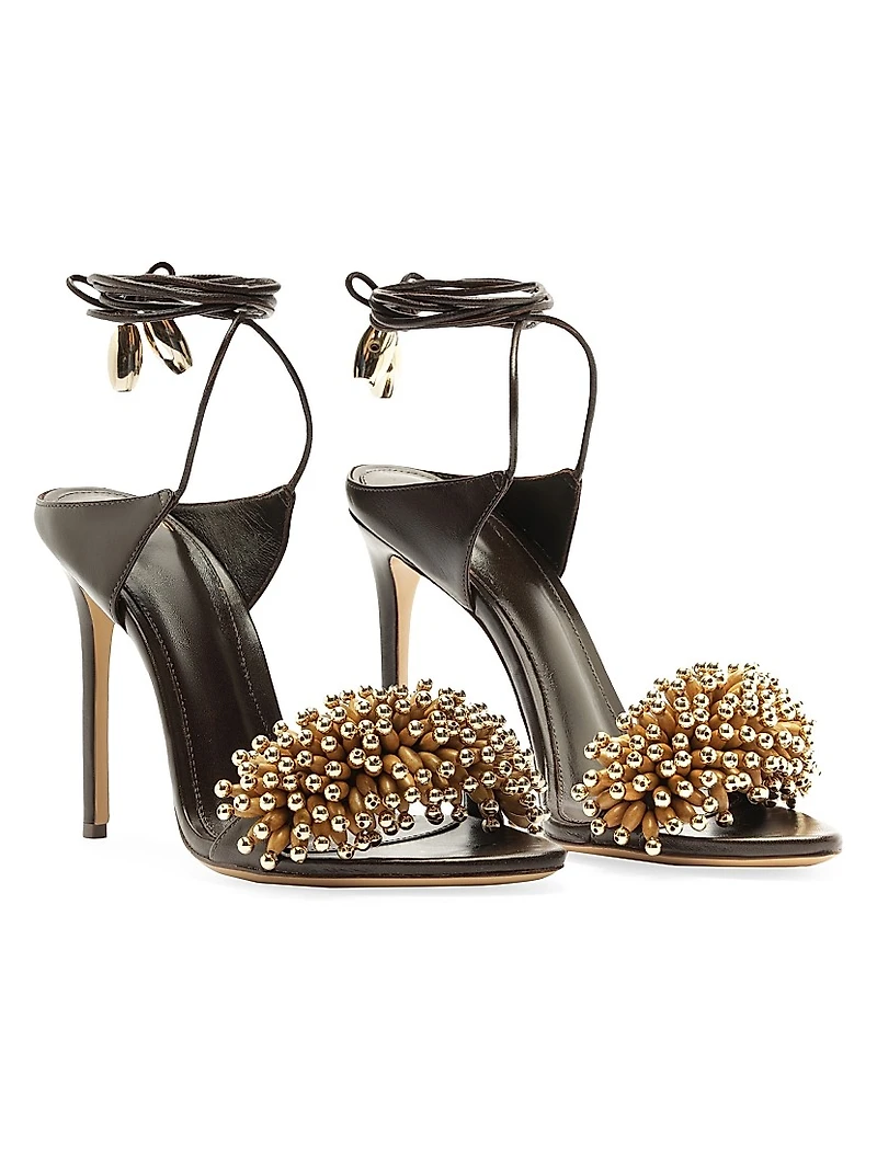 Zaya 100MM Embellished Leather Ankle-Wrap Sandals