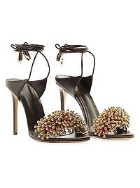 Zaya 100MM Embellished Leather Ankle-Wrap Sandals