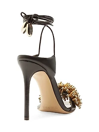 Zaya 100MM Embellished Leather Ankle-Wrap Sandals