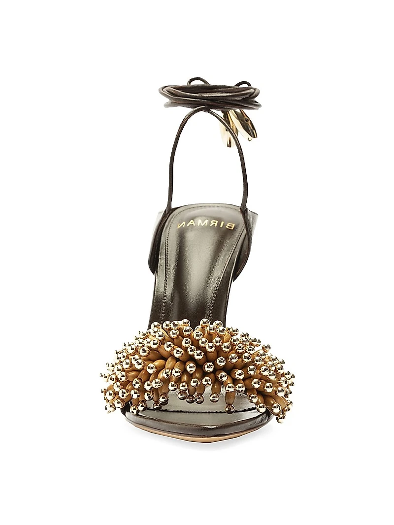 Zaya 100MM Embellished Leather Ankle-Wrap Sandals