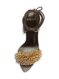 Zaya 100MM Embellished Leather Ankle-Wrap Sandals