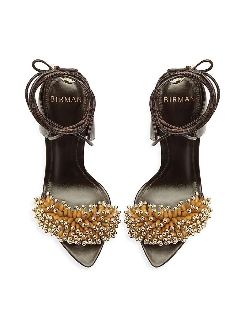 Zaya 100MM Embellished Leather Ankle-Wrap Sandals