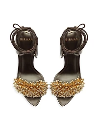 Zaya 100MM Embellished Leather Ankle-Wrap Sandals