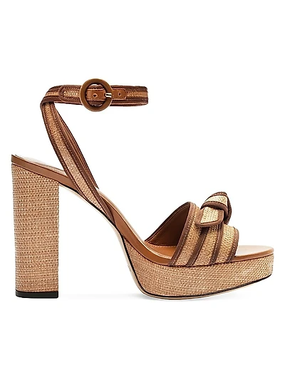 Bow-Detailed Raffia Platform Sandals