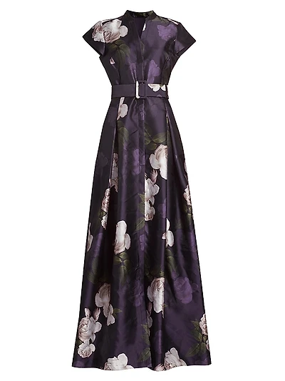 Marta Floral Mikado Belted Gown